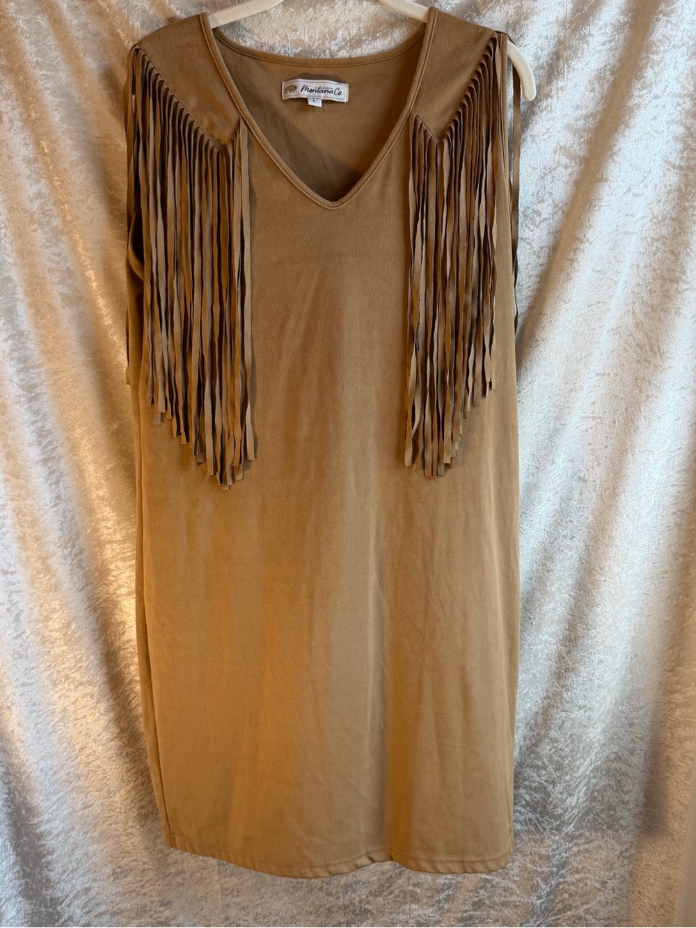 Montana Co. Tan Suede Fringe Western Midi Dress Size L